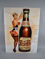 A Reproduction Printed Metal Pepsi-Cola Advertising Sign, 50x75cms