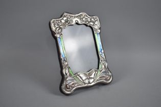 A Reproduction Art Nouveau Silver and Enamelled Photo Frame, 21.5cm high