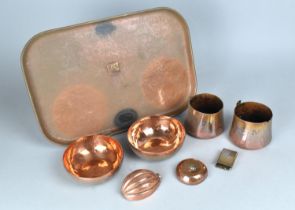 A Collection of 19th Century and Later Copperwares to Comprise Ruskin Wornum Arts and Crafts Tray