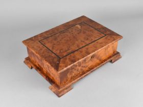 A Modern Burr Wood Fitted Jewellery Box with Hinged Lid having Inner Mirror, Removable Tray and