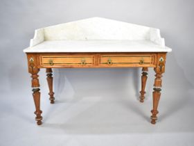 A Reproduction Victorian Style Painted and Scumble Glazed Marble Topped Washstand with Two Drawers