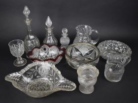 A Collection of 19th Century and Later Cut and Moulded Glass to Comprise Decanters, Jugs, Bowls