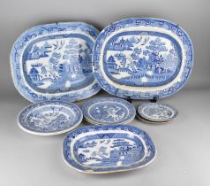 A Collection of Various 19th/20th Century Blue and White Willow Pattern China to Comprise Two Meat