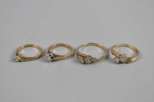 A Collection of Four Diamond and 9ct Gold Mounted Rings, 8.1gms