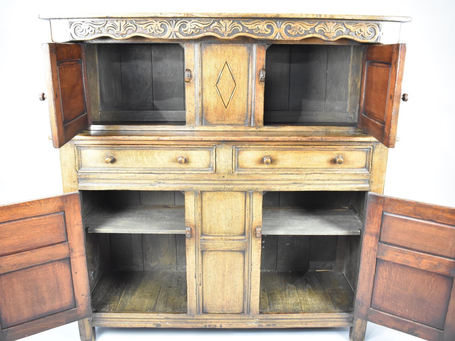 A Nice Quality Oak Court Cupboard with Two Drawers to Base, Raised Top Section with Inlaid Panel - Image 3 of 3