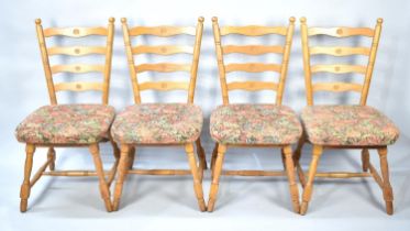 A Set of Four Modern Ladderback Chairs with Tapestry Seats