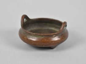 A Chinese Bronze Small Two Handled Censer with Seal Mark to Base, 8.5cms Diameter