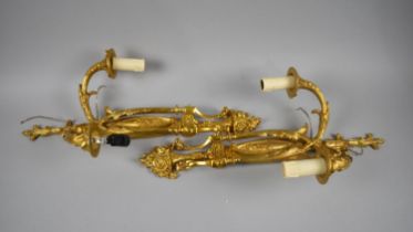A Pair of Gilt Bronze French Style Two Branch Wall Lights, 51cms High