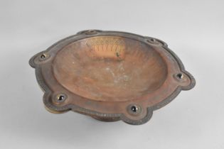 An Arts and Crafts Copper Footed Bowl with Banded Agate Cabochons, Engraved Decoration Condition