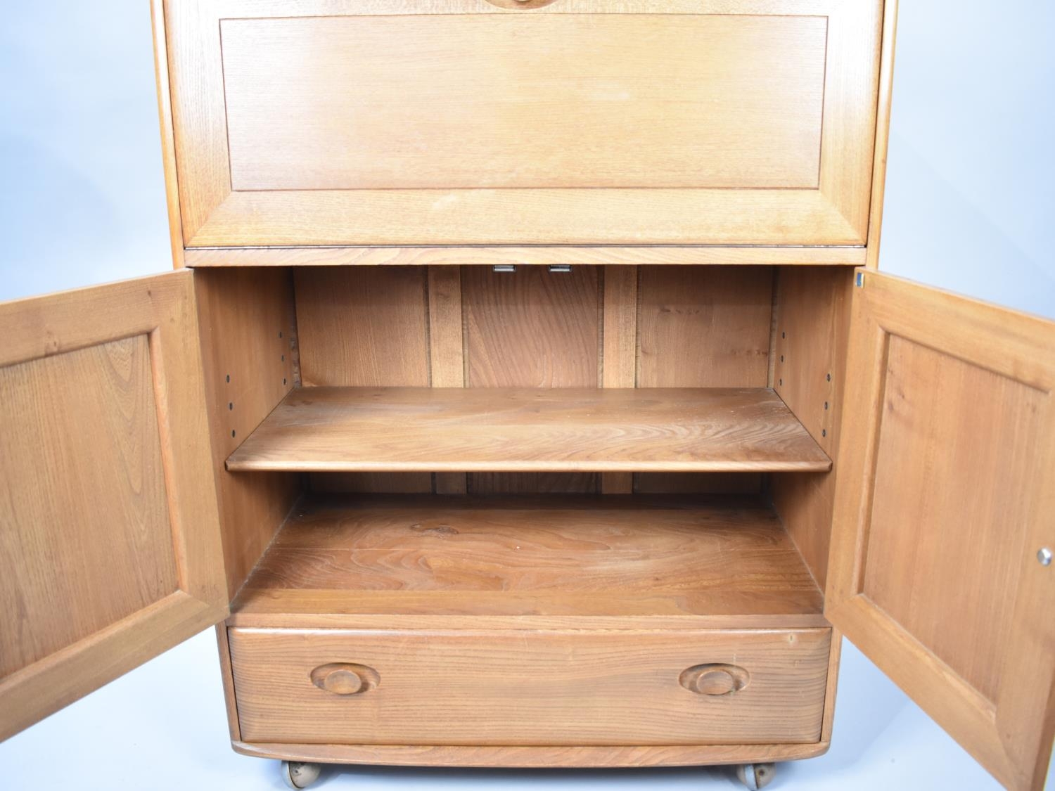 An Ercol Side Cabinet with Pull Down Front, Cupboard Centre, Long Drawer to Base together with Three - Image 3 of 4