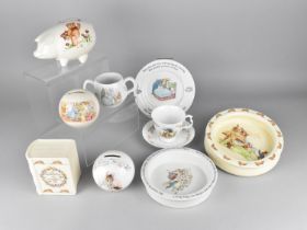 A Collection of Children's China to Include Royal Doulton Bunnykins Money Bank, Baby Plate, Wedgwood