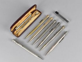 A Cased Gold Plained Yard-O-Led Propelling Pencil together with a Collection of Six other Gold and