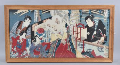 A Framed Japanese Woodblock Print, Actors, 70x34cms