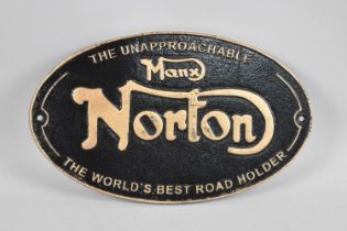 A Reproduction Cold Painted Cast Metal Sign for Manx Norton, 32.5ms Wide