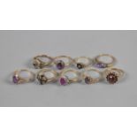 A Collection of Nine 9ct Gold Jewelled Rings to Include Amethyst, Ruby, Sapphire, Garnet and Diamond