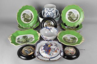 A Collection of Various 19th Century Ceramics to Comprise Prattware Pot Lids, Prattware Type Part