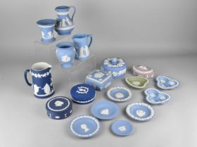 Seventeen Pieces of Wedgwood Jasperware to Comprise Vases, Jugs, Lidded Boxes and Dishes Plus One