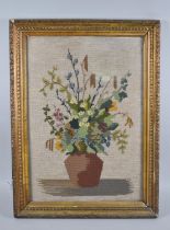 A Gilt Framed Tapestry, Vase of Flowers and to The Reverse a Part Printed Advertising Board for "