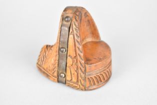 A Carved Wooden Metal Mounted Bottle Opener, A Memento From Chile, In the Form of a Shoe or Stirrup,