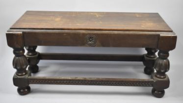 An Oak Stand Converted to Coffee Table, Vase Decoration and Bulbous Supports, 102cms Wide