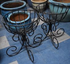 Two Black Painted Wrought Iron Plant Stands, 52cm high