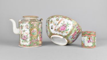 Three Pieces of Chinese Qing Dynasty Porcelain Decorated in the Famille Rose Palette in the Usual