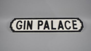 A Modern Wall Hanging Wooden Sign, "Gin Palace", 65cms Long