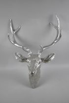 A Modern Silver Sprayed Model of a Taxidermy Stags Head, 50cms High