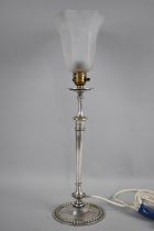A Vintage Silver Plated Desk Top Table Lamp with Opaque Glass Shade, 47cms High