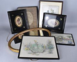 A Collection of Various Pictures and Prints and an Oval Gilt Framed Mirror Etc