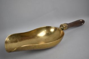 A Vintage Wooden Handled Brass Scoop, 42cms Long