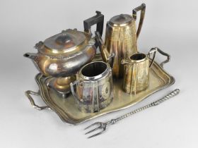 A Collection of Silver Plated Teawares to Comprise Twin Handled Tray, Three Piece Silver Tea Service