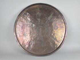 A Heavy Copper Circular Benaries Tray Top with Engraved Decoration, 58.5cms Diameter