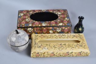 A Collection of Various Lacquered Boxes and a Vase