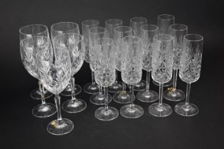 A Set of Twelve Edinburgh Crystal Champagne Flutes Together with Set of Five Large Wines