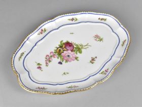 A 19th Century Porcelain Oval Dish With Hand Painted Floral Decoration and Gilt and Blue Trim,