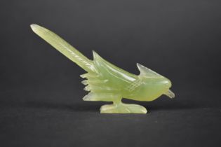 A Small Carved Green Jade Figure of a Bird, 10.5cms Long