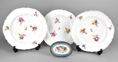 Three K.P.M Porcelain Plates Decorated with Floral Sprays, 25cm Diameter Together with a Gilt