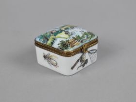 A Small Limoges Porcelain Pill Box for Links of London, no.168, Decorated in a Fishing Motif with