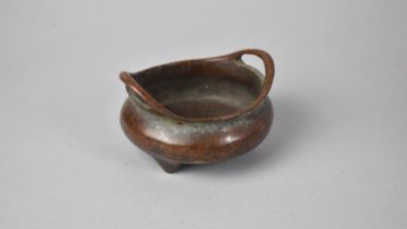 A Miniature Chinese Bronze two Handled Censer having Six Character Mark to Base, 7.5cms Diameter