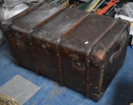 A Vintage Travelling Trunk with Leather and Canvas Covering, 92cms Wide