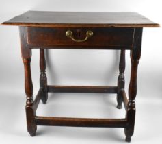 A 19th Century Oak Side Table with Single Drawer and Brass Drop Handle, Condition Issues to Ball