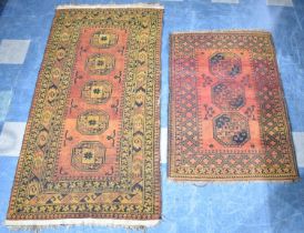 Two Matching Patterned Rugs on Blue Ground, the Larger 220x113cm and Smaller 150x102cm