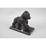 A Bronze Study of a Silverback Gorilla Mounted on Rectangular Marble Plinth, 20cms Long