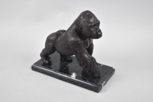 A Bronze Study of a Silverback Gorilla Mounted on Rectangular Marble Plinth, 20cms Long