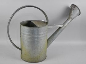 A Vintage Large Galvanised Iron Watering Can with Sprinkler Rose