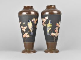 A Pair of Bretby Vases of Tapering Form Culminating to Circular Foot, Decorated with Birds on