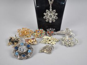 A Collection of Various Mid 20th Century and Later Jewelled and Mounted Brooches to Include Scottish