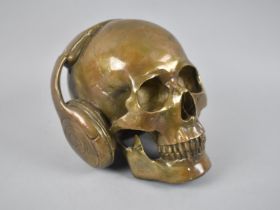 A Modern Novelty Bronze, Skull with Headphone, 16cms High