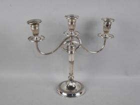 A Silver Plated Three Branch Candelabra, 32cms High